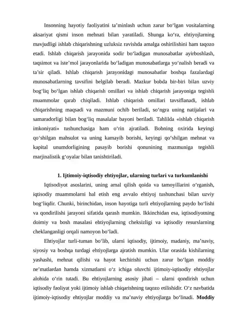 Ijtimoiy-iqtisodiy ehtiyojlar, ularning turlari va turkumlanishi 2