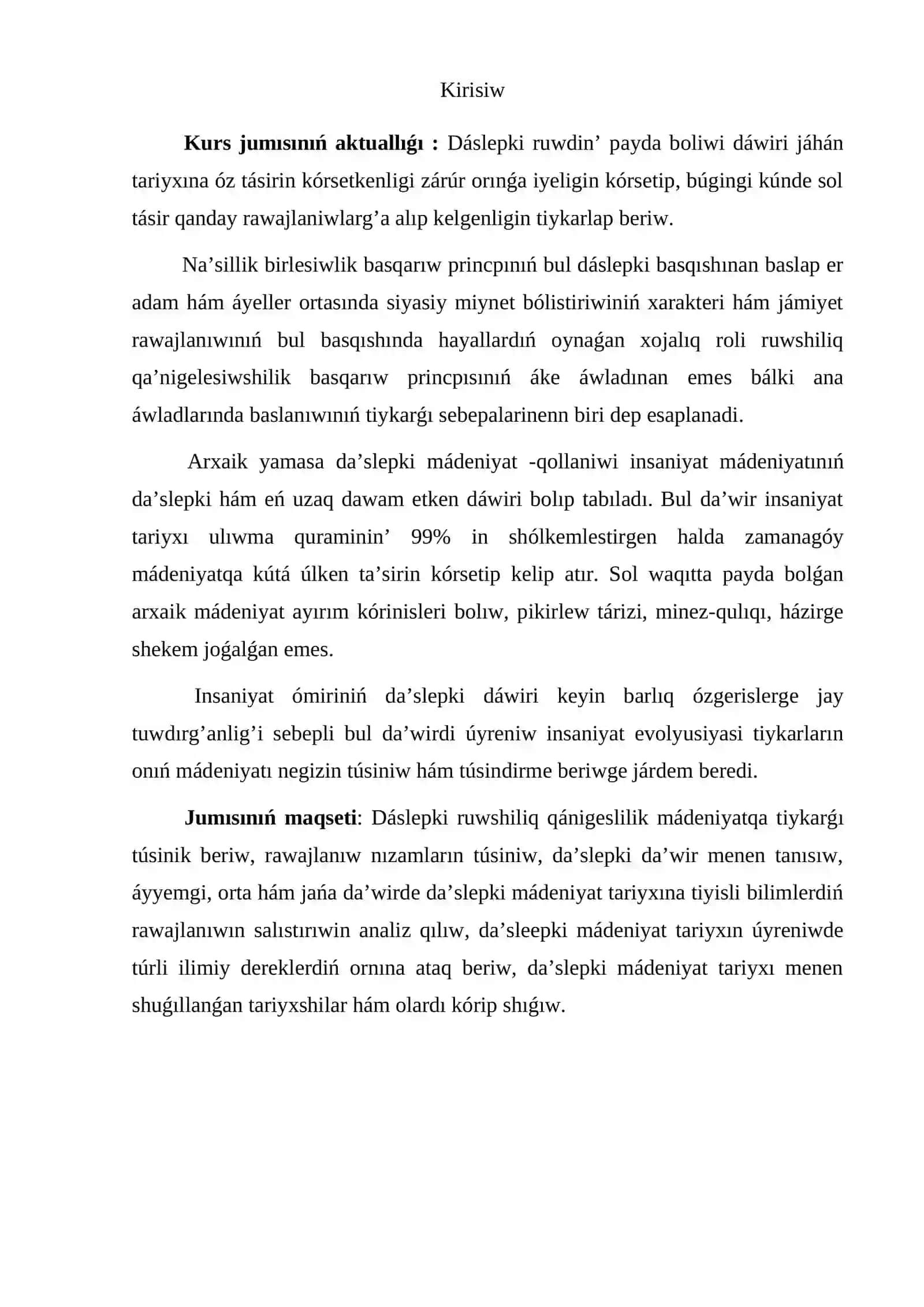 Dáslepki ruwdin’ payda boliwi hám rawajlanıwı 2