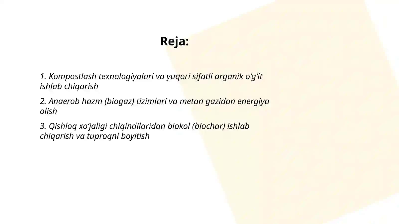 Qishloqxoʻjaligichiqindilariniqaytaishlashvayangimahsulotlarolish 2