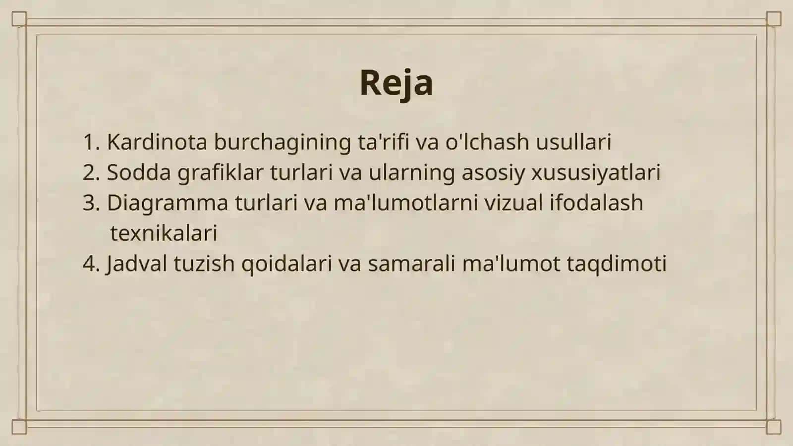 KARDINOTA BURCHAGI, SODDA GRAFIKLAR, DIAGRAMMALAR, JADVALLAR, SIMMETRIYA 2