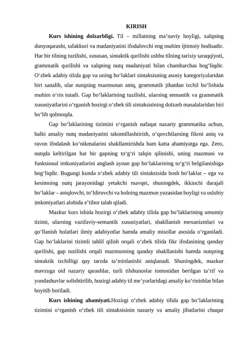 Hozirgi oʻzbek adabiy tilida gap bo'laklarining tizimi 2
