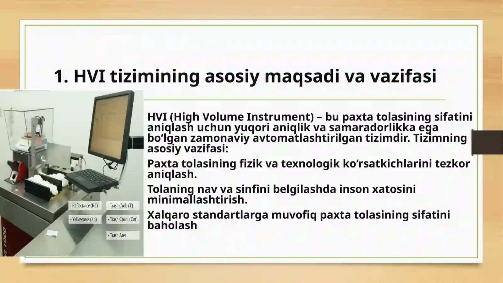 HVI tizimida paxta tolasining nav va sinfini aniqlash jarayonlari 2