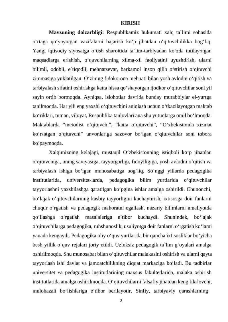 PEDOGOGIKA FANINI TASHKIL ETISHDA MULOQOTGA KIRISHISHNI RIVOJLANTIRISH KURS ISHI 2