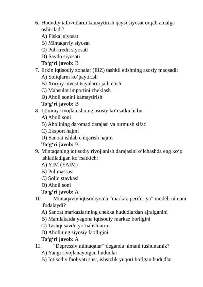 Mintaqalarni ijtimoiy iqtisodiy rivojlanishini tartibga solish 2