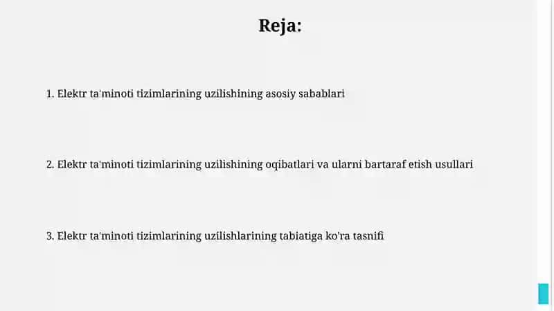 Elektr ta'minoti tizimida ishdan chiqish hissiyotlariga ko'ra turlanishi 2