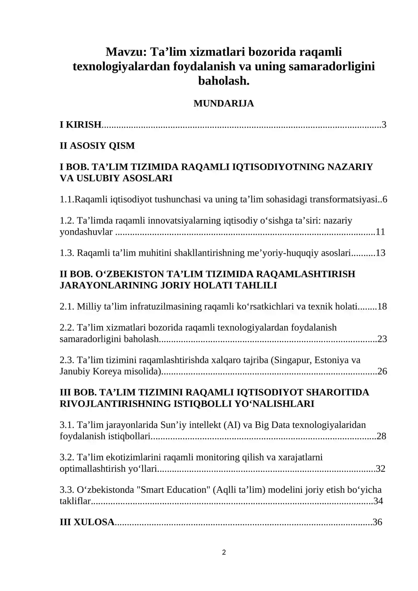 Ta’lim xizmatlari bozorida raqamli texnologiyalardan foydalanish samaradorligini baholash 2