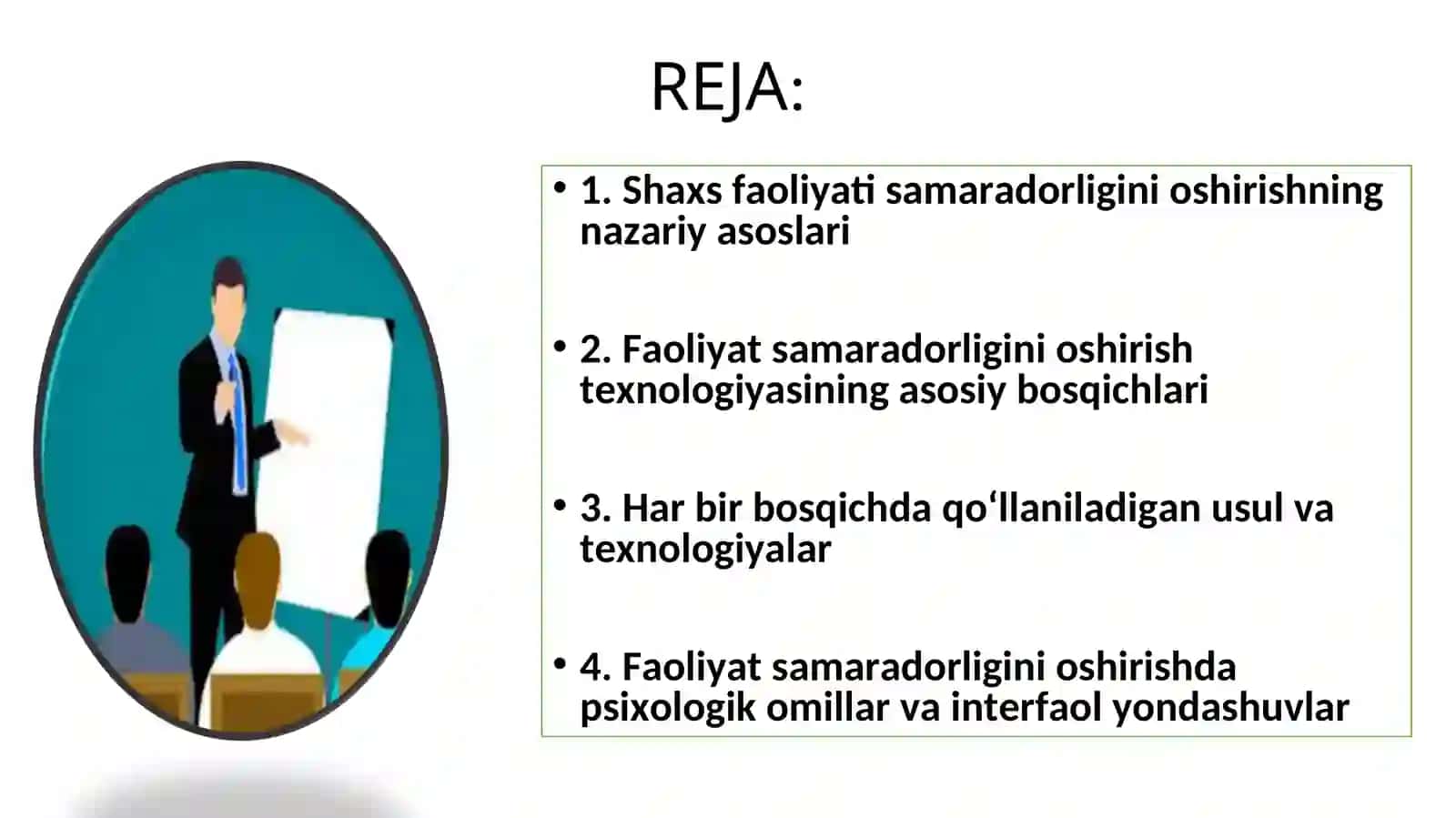 Shaxs faoliyati samaradorligini oshirish texnologiyasi fazalari 2