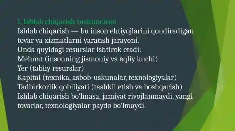Ishlab Chiqarish Jarayoni va Uning Natijalari 2