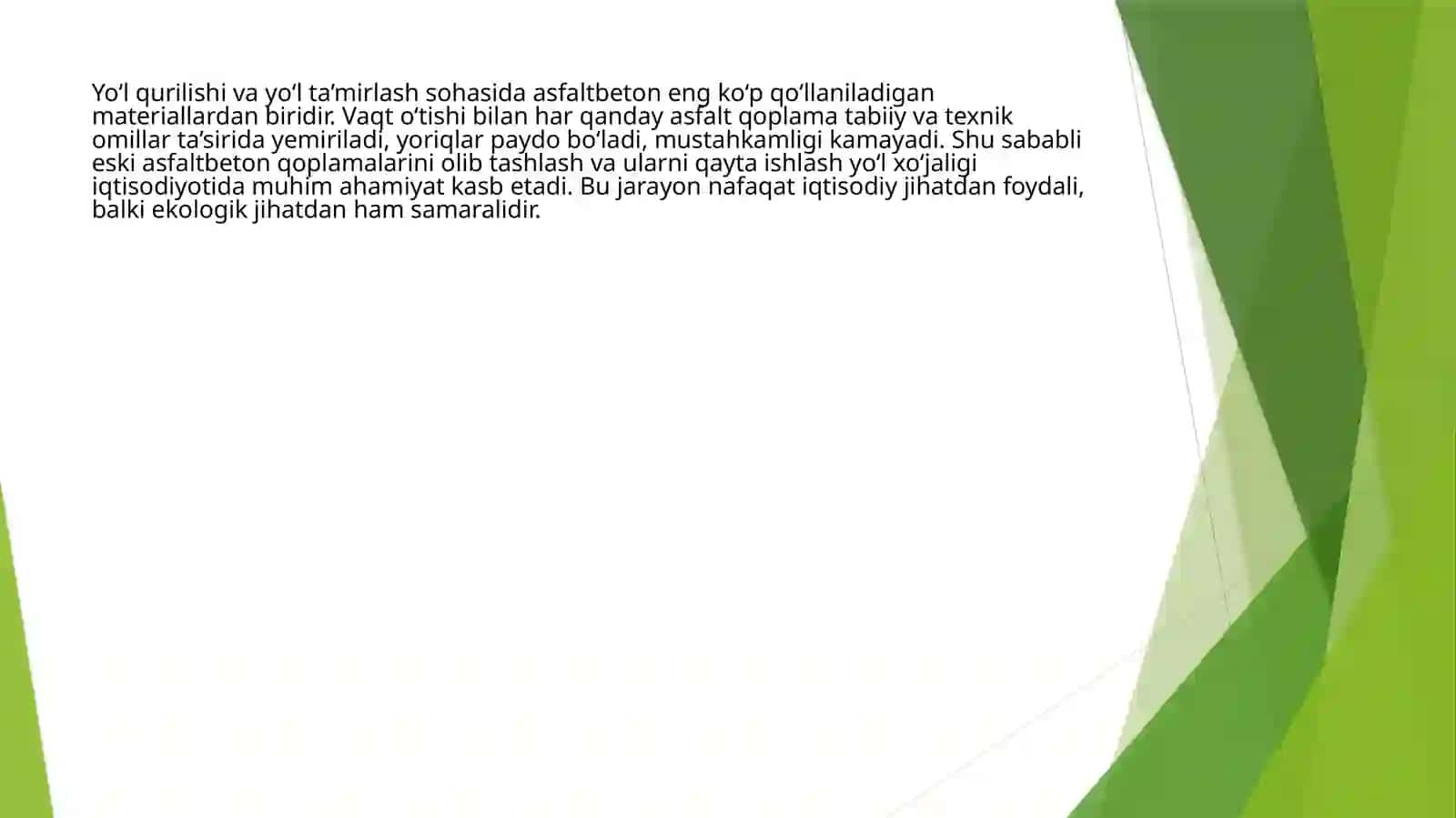Eski asfaltbeton qorishmalarini qayta ishlash 2