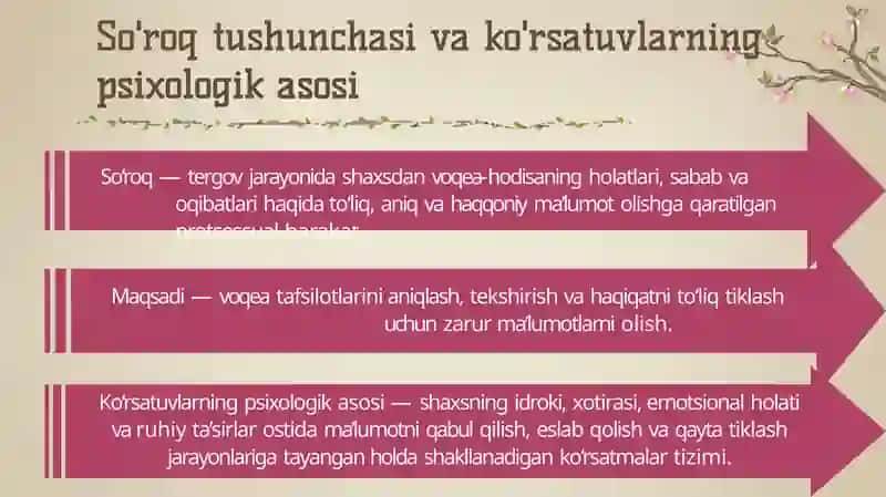 So'roq tushunchasi, tur va ko'rsatuvlar psixologikasi 2