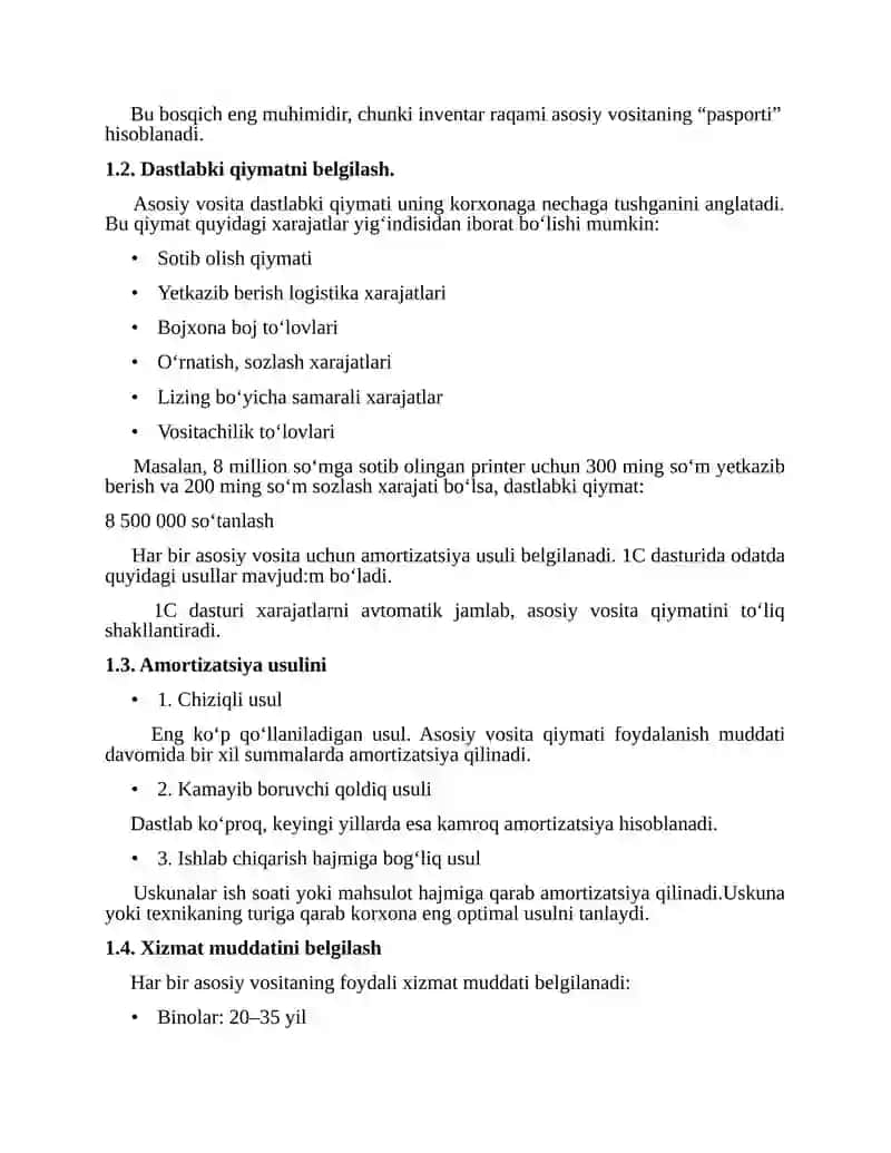 1C DASTURIDA ASOSIY VOSITALARNI KIRITISH 2