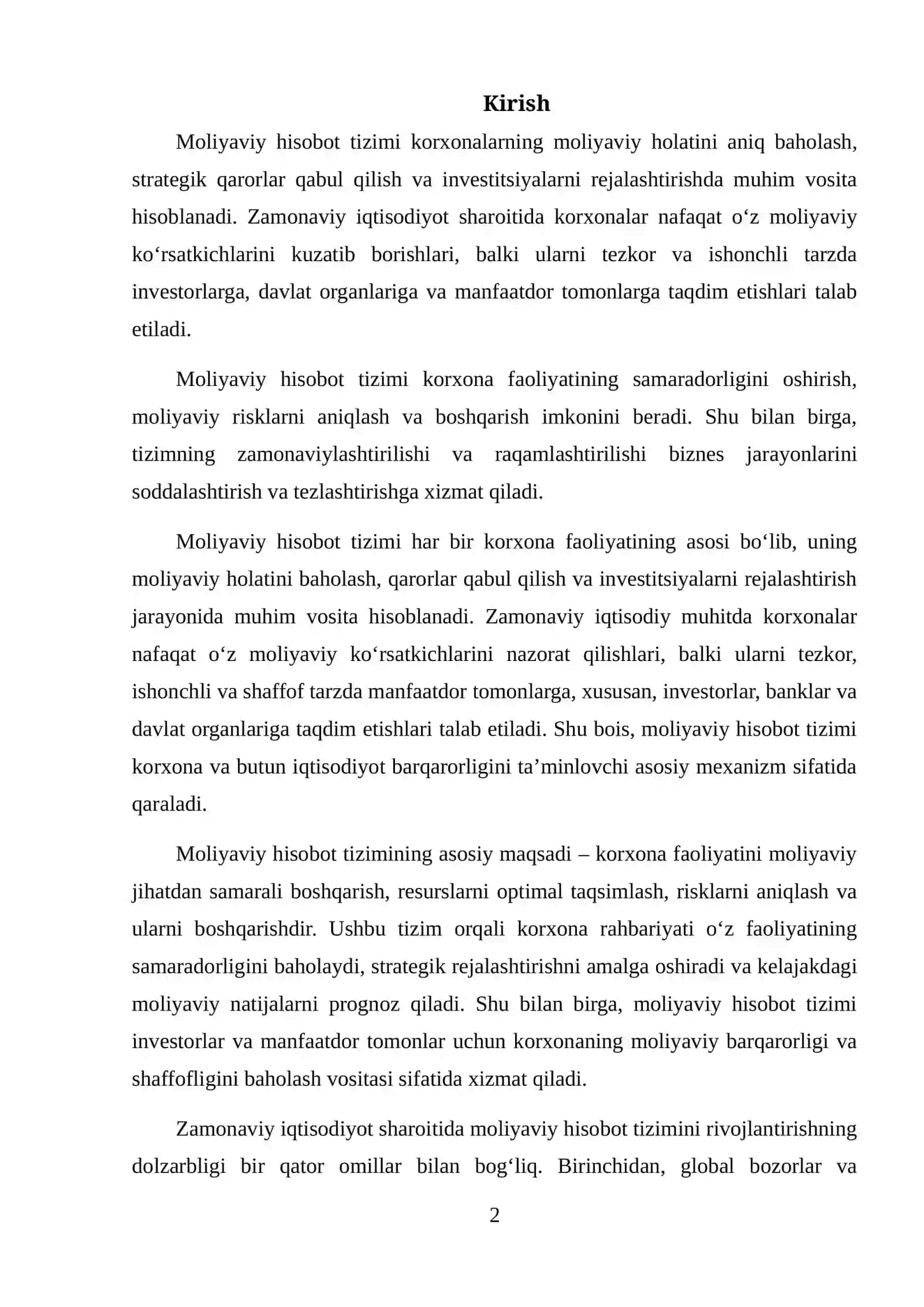 Moliyaviy hisobot tizimini rivojlantirishning ISTIQBOLLI YO'NALISHLARI 2