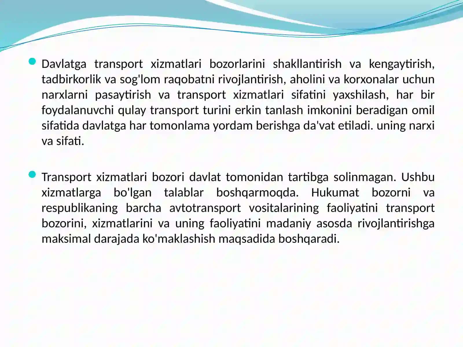 Avtotransport xizmatlarining bozoritasnifi va ularning rivojlanishi 2