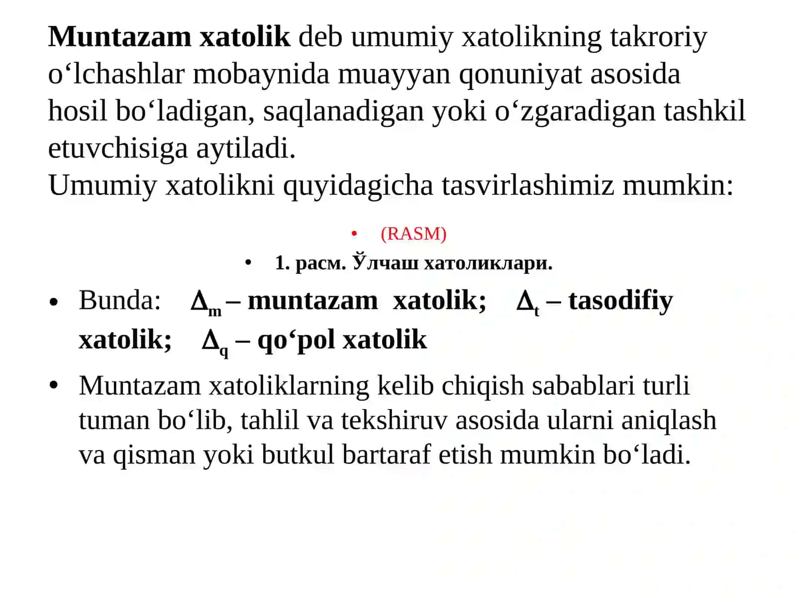 XATOLIKLARNING TAQSIMLANISHI VA ULARNING EHTIMOLIY BAHOLANISHI 2