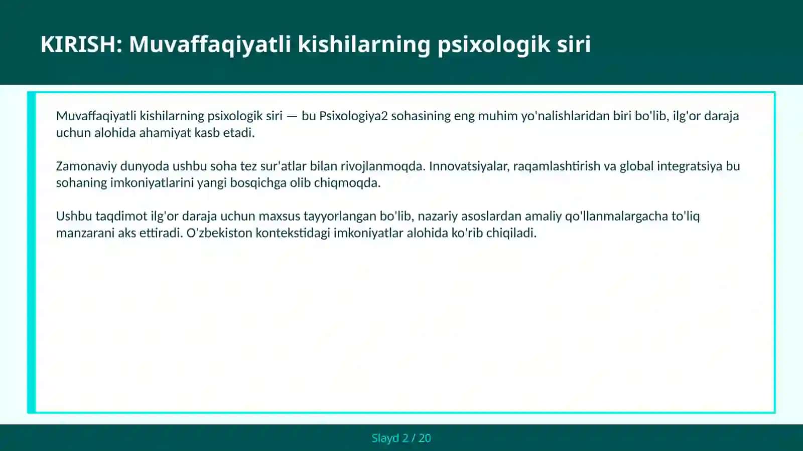Muvaffaqiyatli kishilarning psixologik siri 2