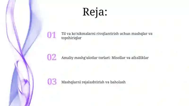Til va ko'nikmalarni rivojlantirish uchun mashqlar va topshiriqlar 2