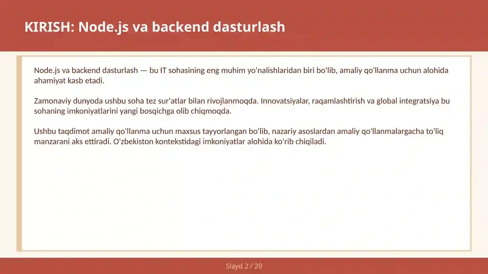 NODE.JS VA BACKEND DASTURLASH 2