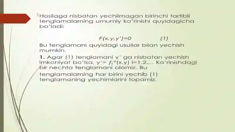 Hosilaga nisbatan yechilmaga differensial tenglamalar 2