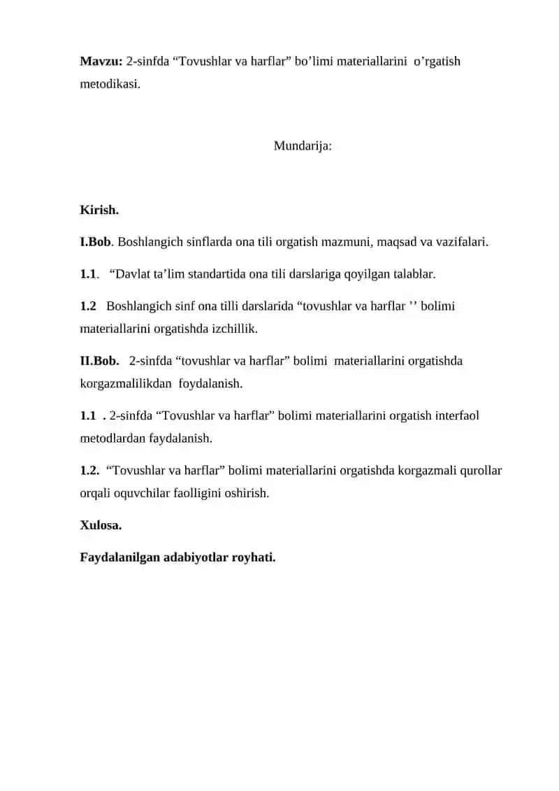 2-sinfda “Tovushlar va harflar” bo’limi materiallarini o’egatish metodikasi 2