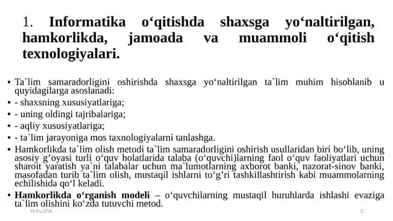 Informatika o'qitishda texnologiyalar 2