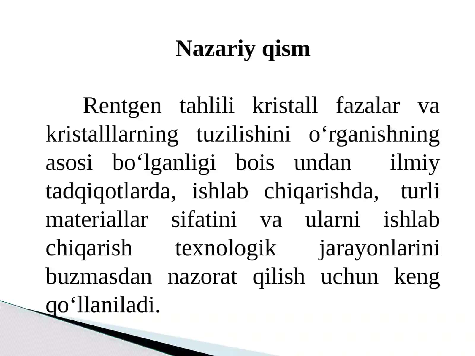 Kristallarning elementar katakchasi, nikorosatkichlarini difraktometrik aniqlash 2