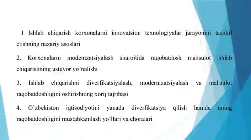 Ishlab chiqarishga inovatsion texnologiyalarni joriy etish samaradorligi. 2