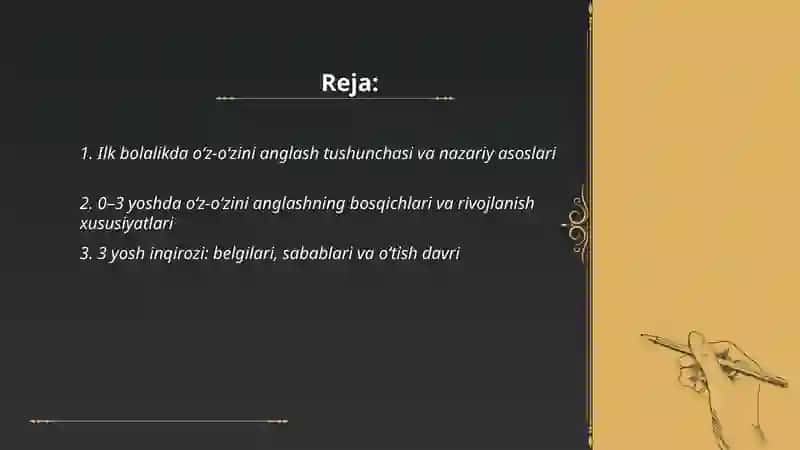 Ilk bolalikda oʻz-oʻzini anglashning rivojlanishi va 3 yoshlilar inqirozi 2