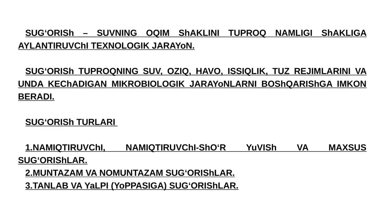 SUGʻORISh TURLARI VA NOOʻSUV DAVRIDAGI SUGʻORIShLAR 2