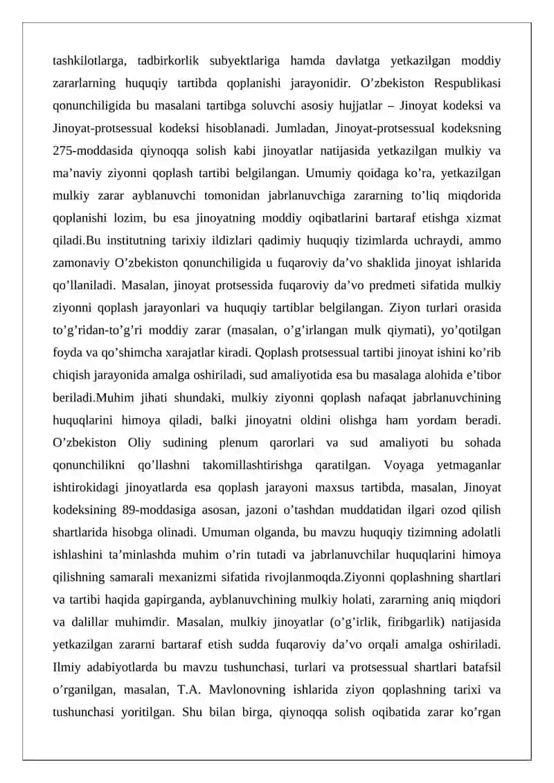 Jinoyat natijasida yetkazilgan mulkiy ziyonni qoplash 2