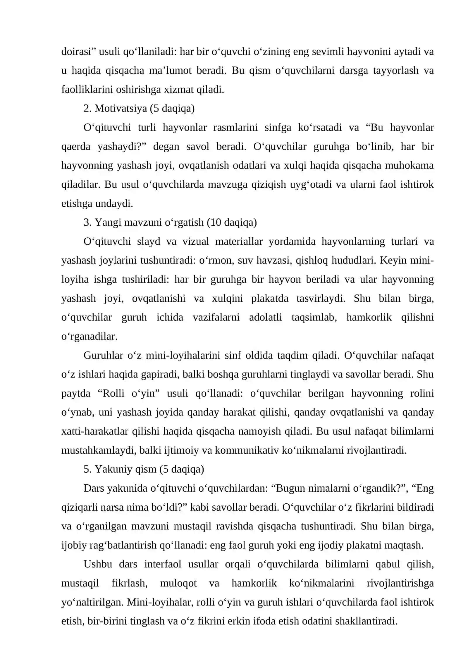 Ochiq dars ishlanmasi (3-sinf) Fan: Ona tili / Tabiatshunoslik 2