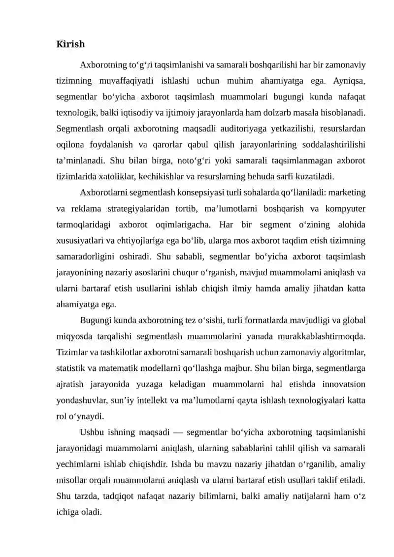 SEGMENTLAR BO'YICHA AXBOROTLARNING TAQSIMLANISHI MUAMMOLARI 2