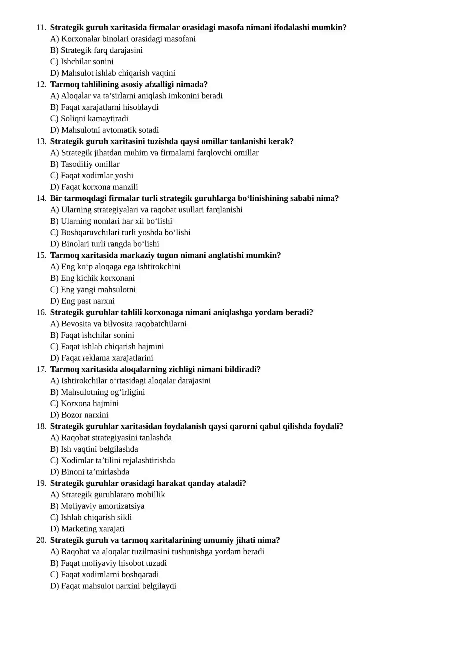 Strategik guruhlar va tarmoq xaritasi 2