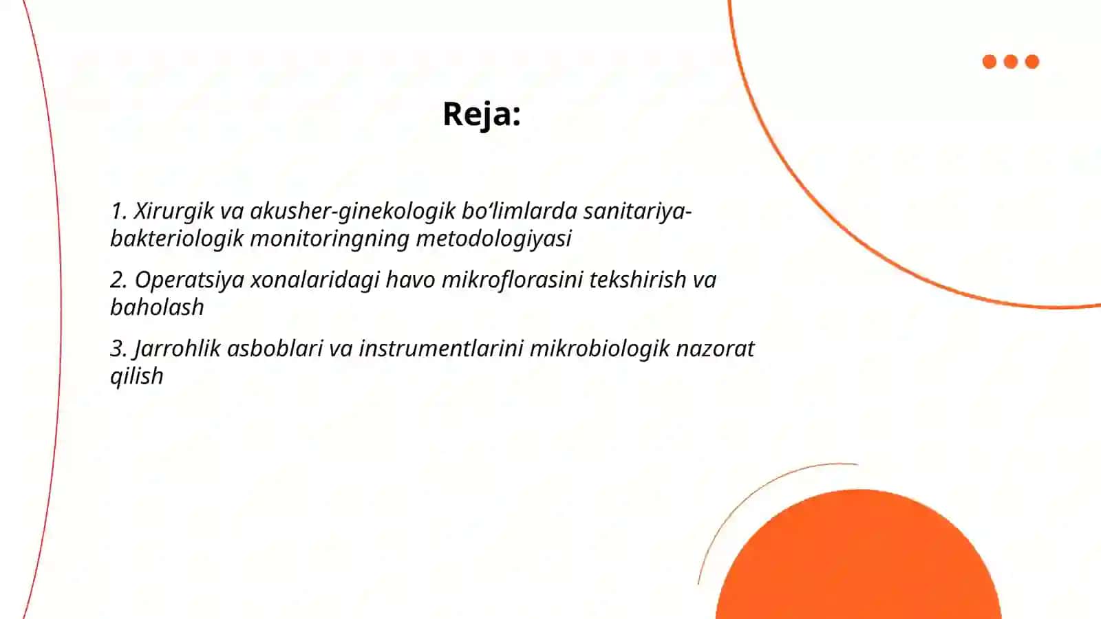 Xirurgik,akusher -ginekologik va unga yondosh bo`lgan bo`limlarnisanitar bakteriologik tekshirish va baho berish 2
