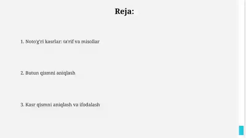 Notòģri kasrning butun va kasr qismlari 2