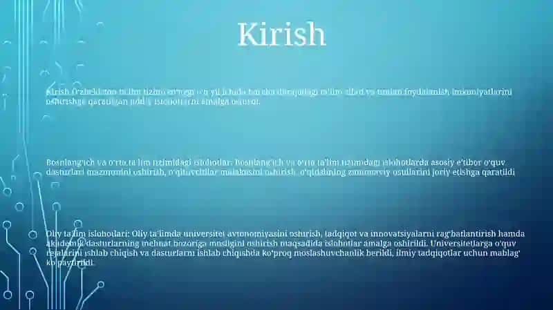 Ta'lim Sohasida Amalga Oshirilgan Islohotlar 2