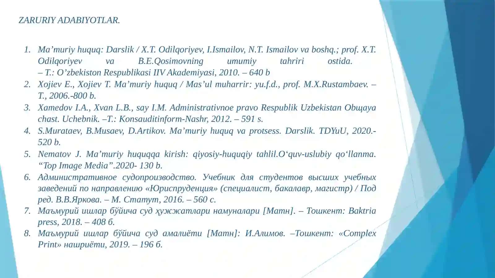 MA’MURIY JARAYON. SUD MA’MURIY-PROTSSESUAL HUQUQI (MA’MURIY SUD SIHINI YURITISH) 2