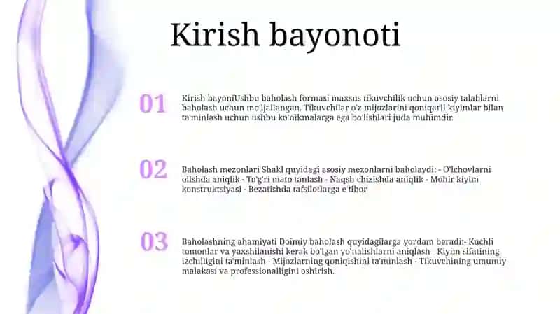 Dastgohlarga Qo'Yiladigan Asosiy Talablar Baholash Mezomi 2