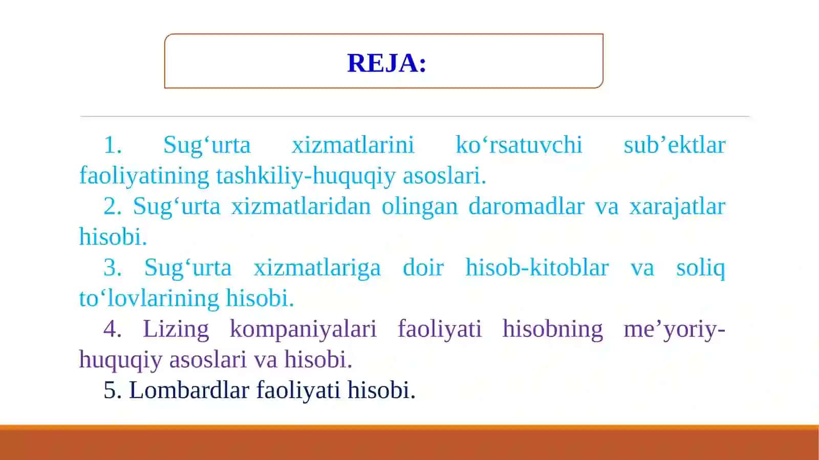 Sug‘urta va moliya xizmatlarini ko‘rsatuvchi sub’ektlar faoliyati hisobi 2