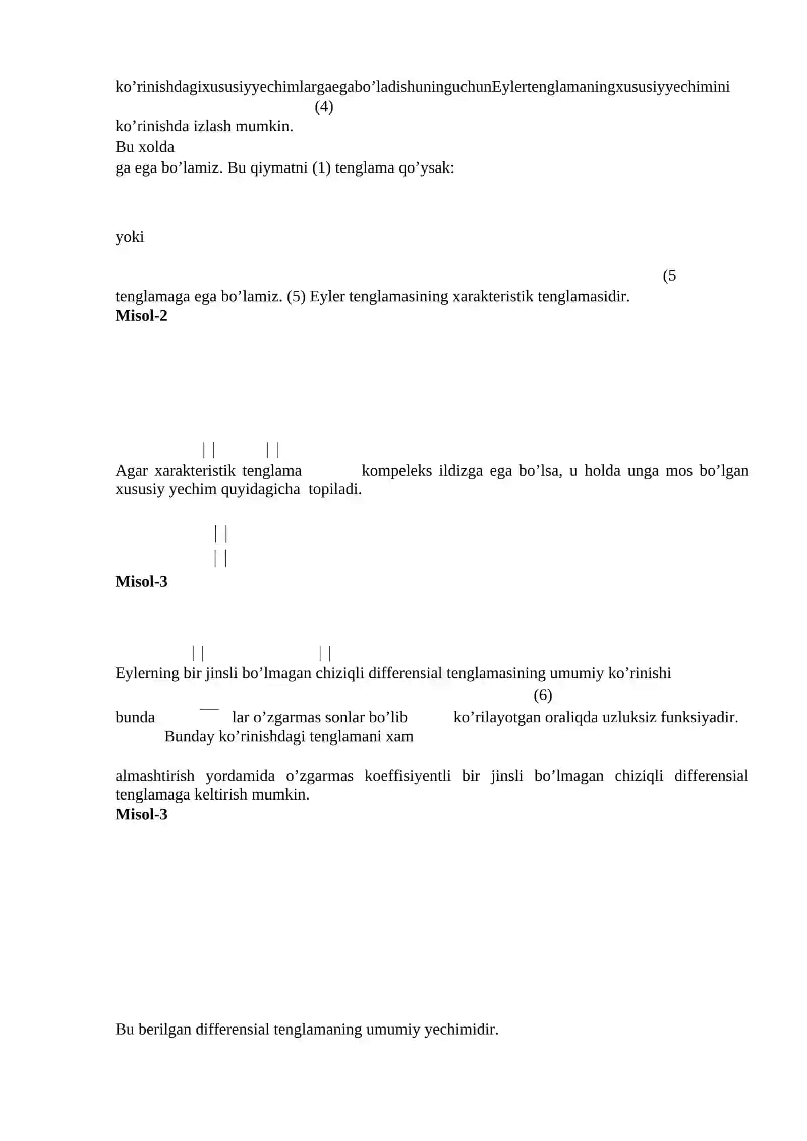 Eylerning bir jinsli va bir jinsli bo’lmagan differensial tenglamalari. Chebishev, Bessel tenglamalari 2