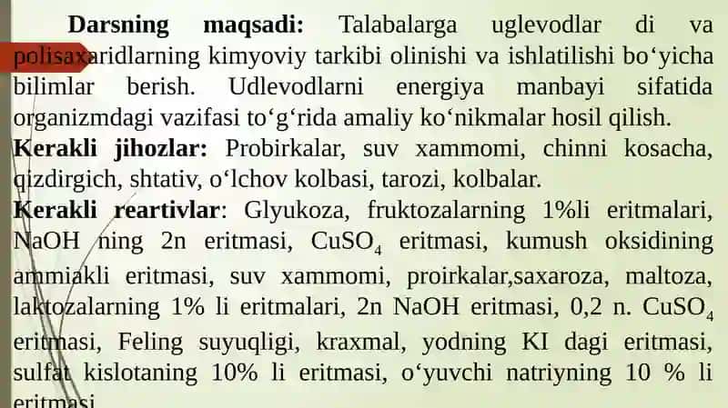 Uglevodlar- Biologik jarayonlar energiya manbai sifatida 2