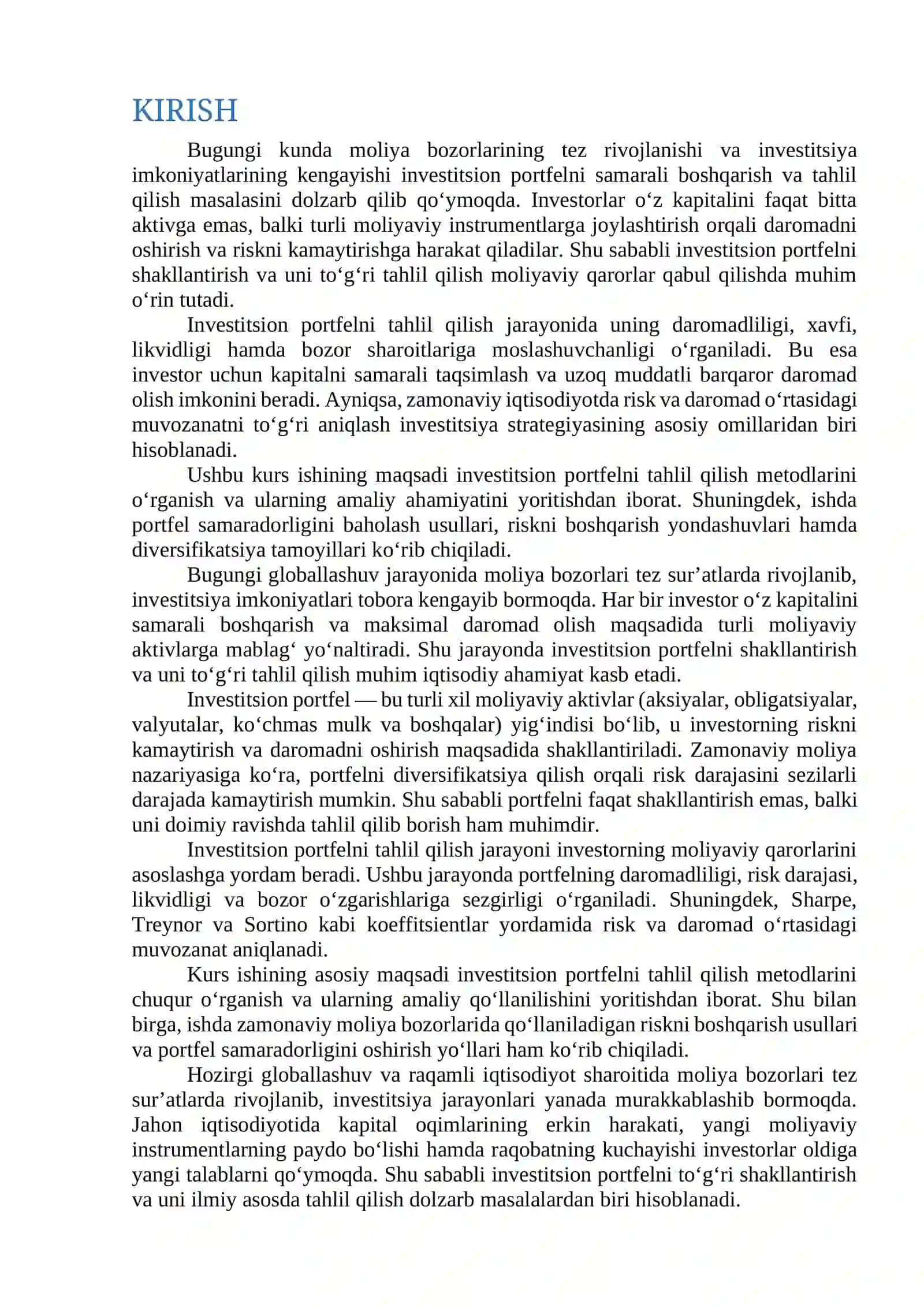 Investitsion portfelni tahlil qilish metodlari 2