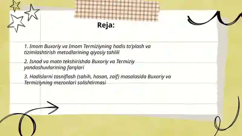 Imom Buxoriy va Imom Termiziyning hadis ilmiga qoʻshgan hissalarini tahlili 2