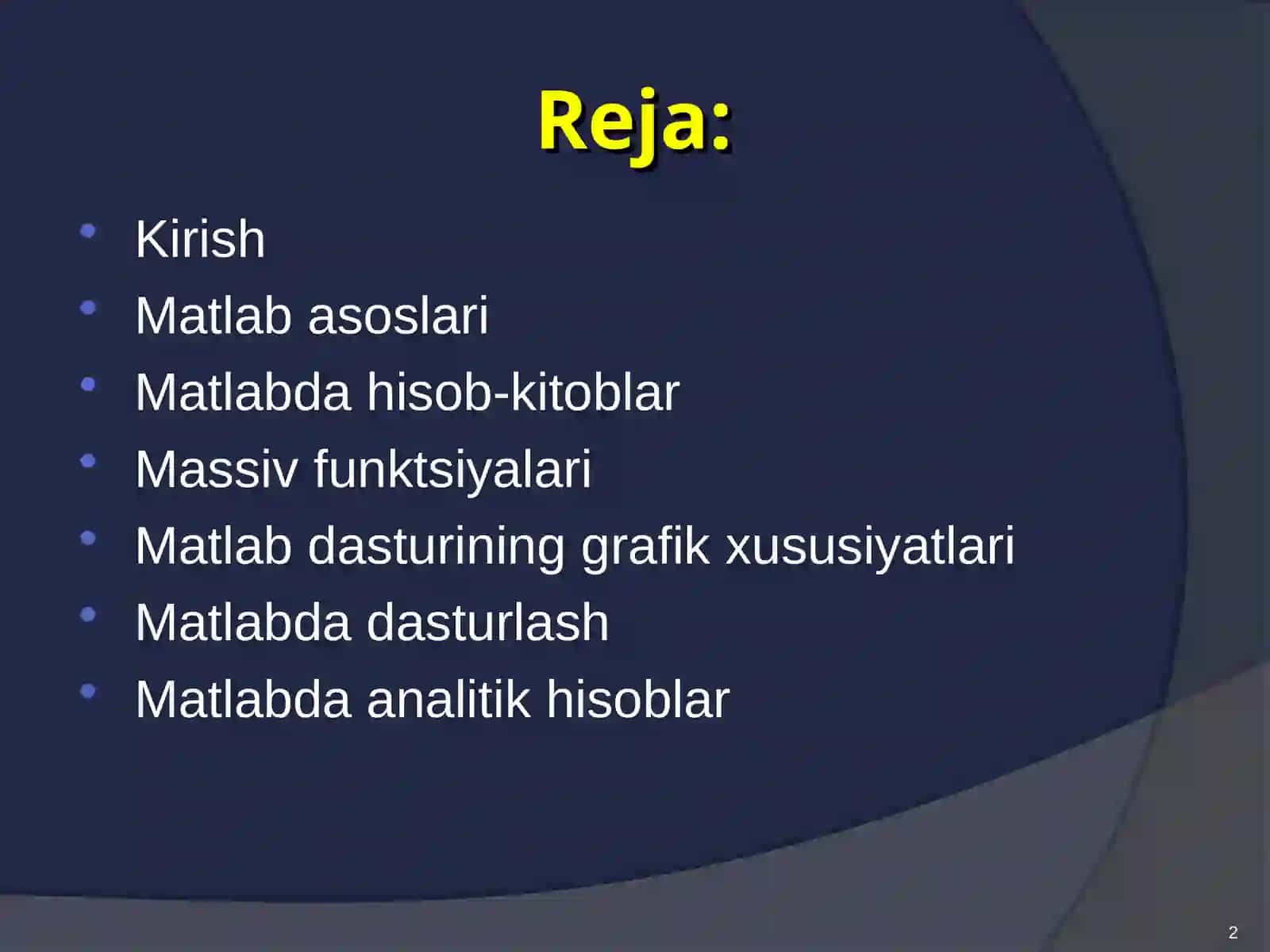 Matlab dasturi va uning imkoniyatlari 2