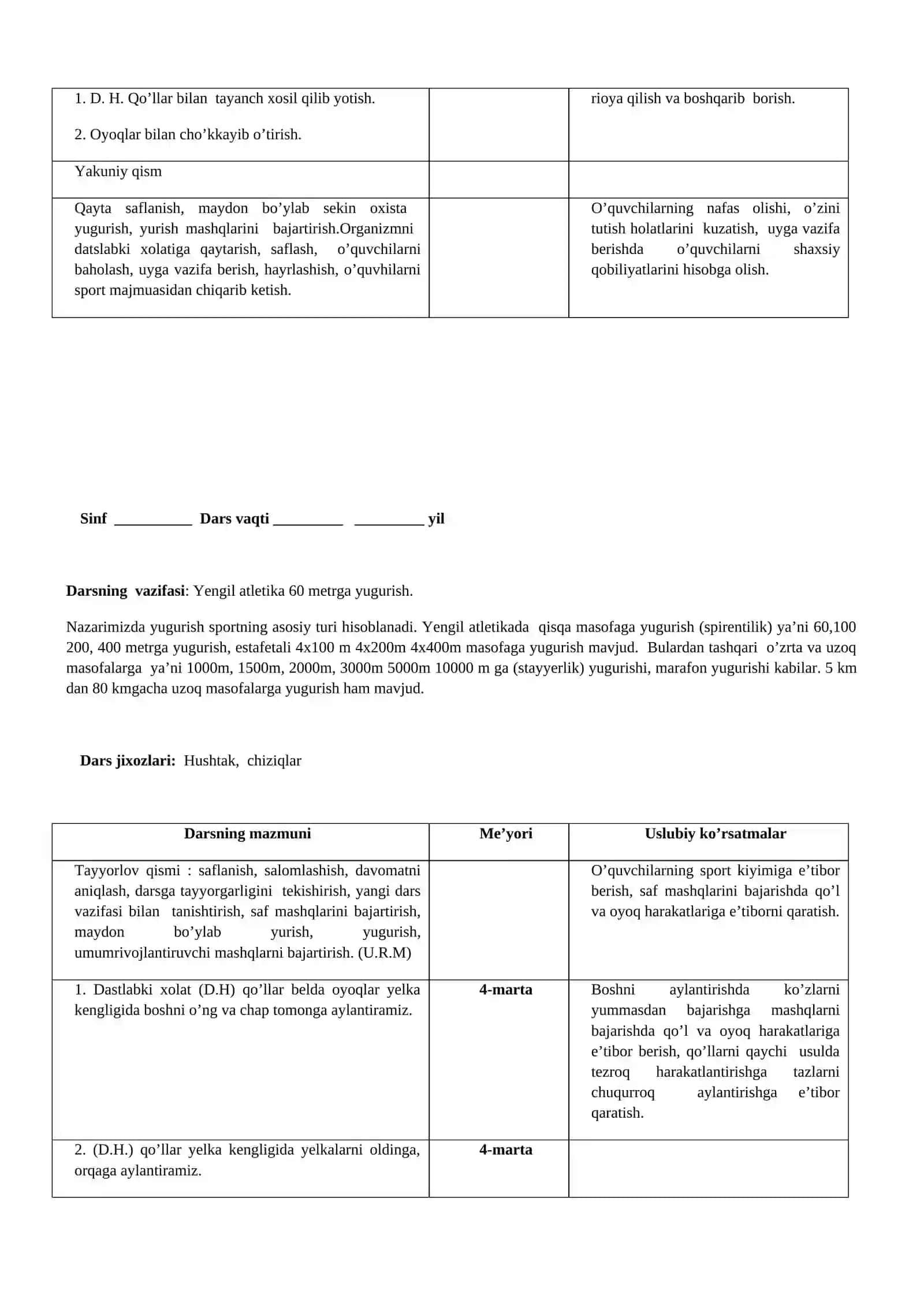 8-sinf Jismoniy tarbiya fanidan mavzuiy-taqvimiy rejalashtirish 2