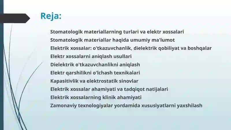 Stomatologik materiallarning elektrik xossalarini aniqlash usullari 2