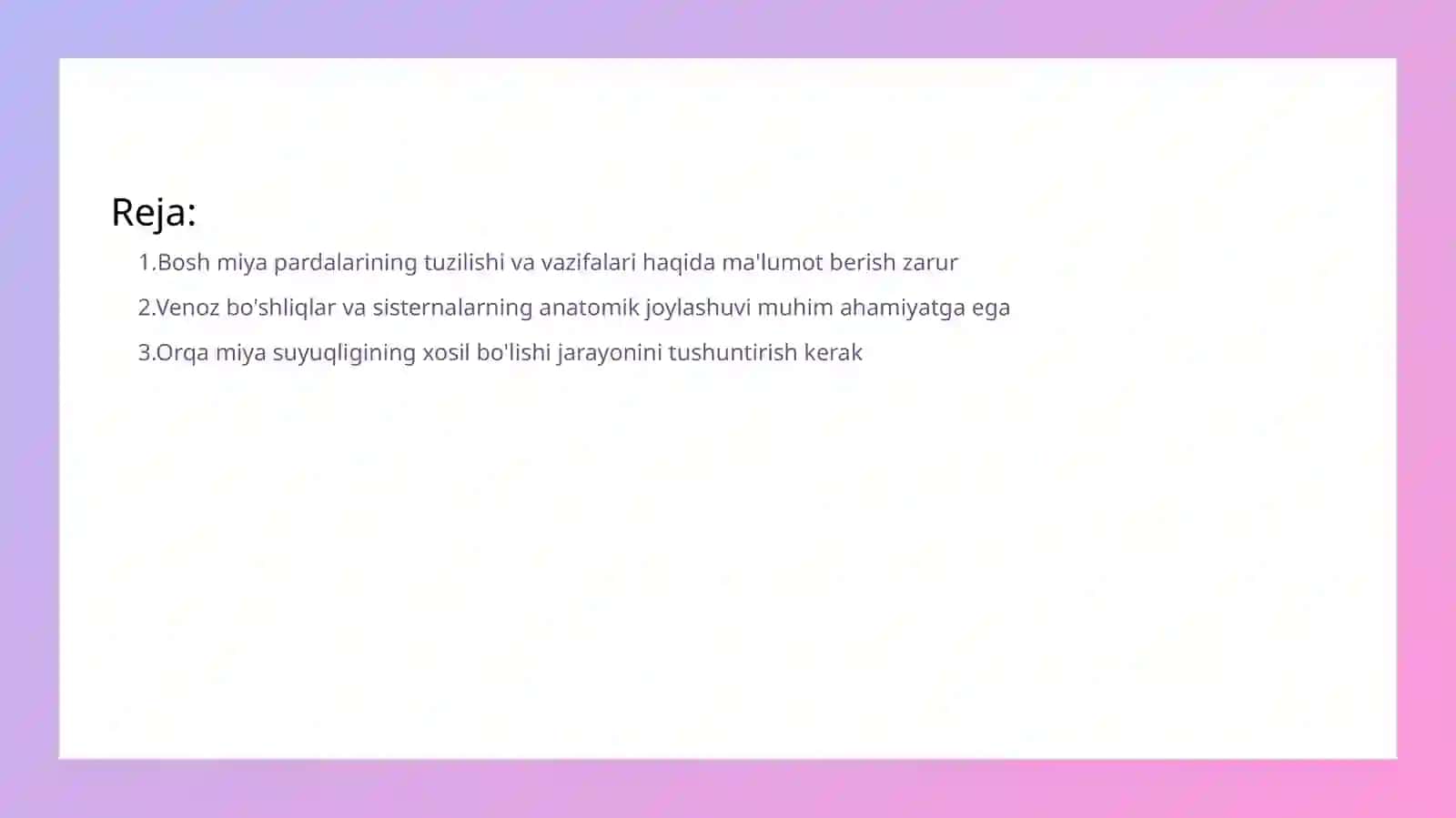 Bosh miya pardalarining vena bo'shliqlari va sisternalari 2