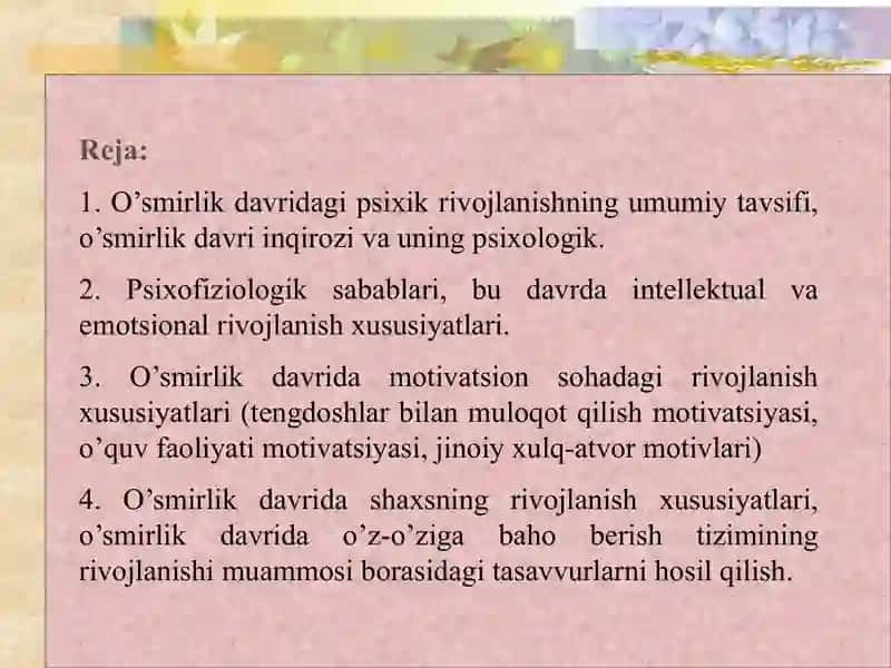 O'smirlik Davrida Psixik Rivojlanish Xususiyatlari 2