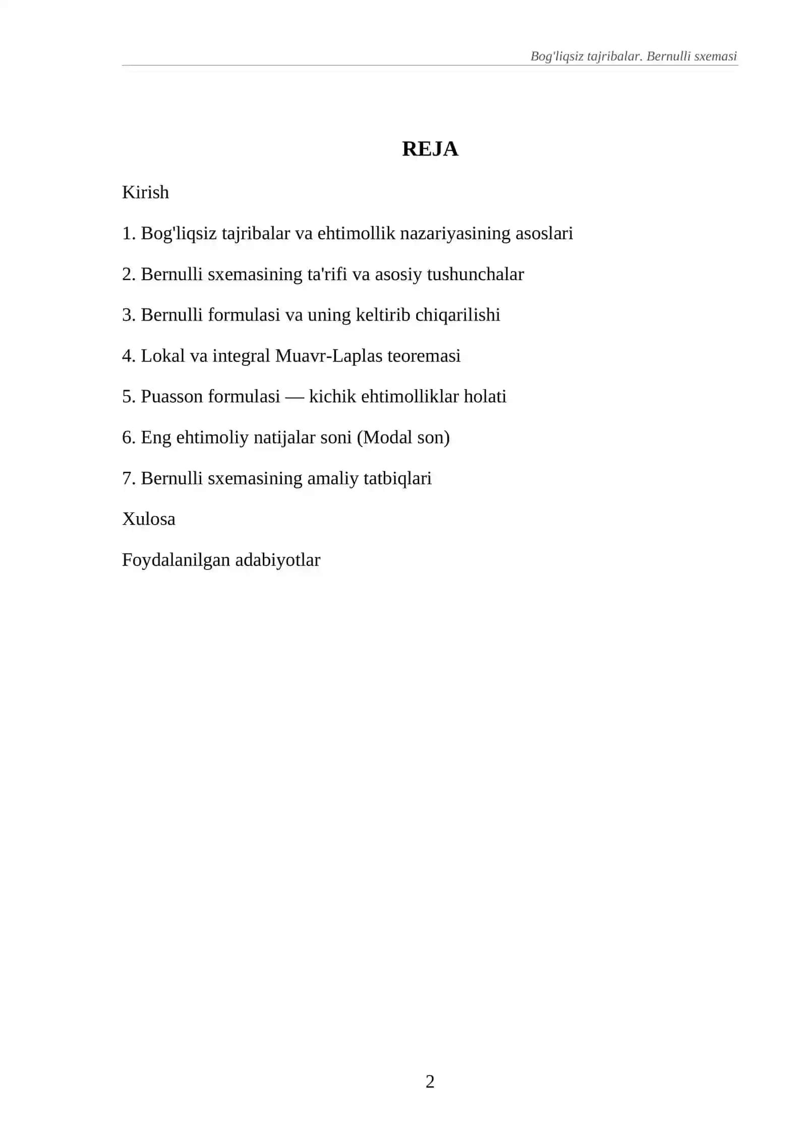 Bog'liqsiz tajribalar. Bernulli sxemasi 2