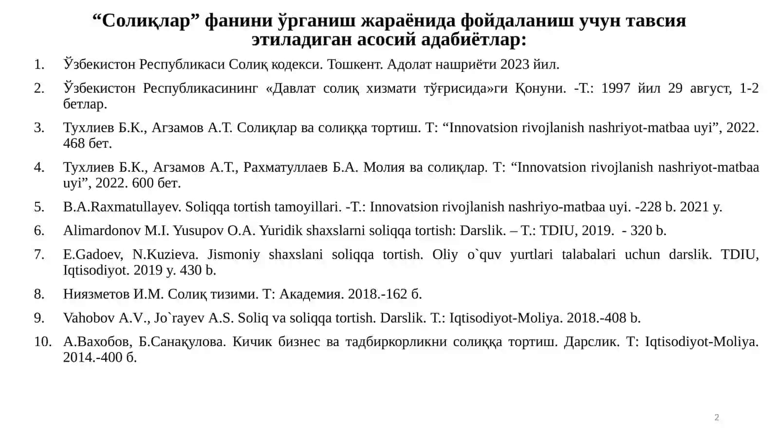 Солиқлар ва солиққа тортиш 2