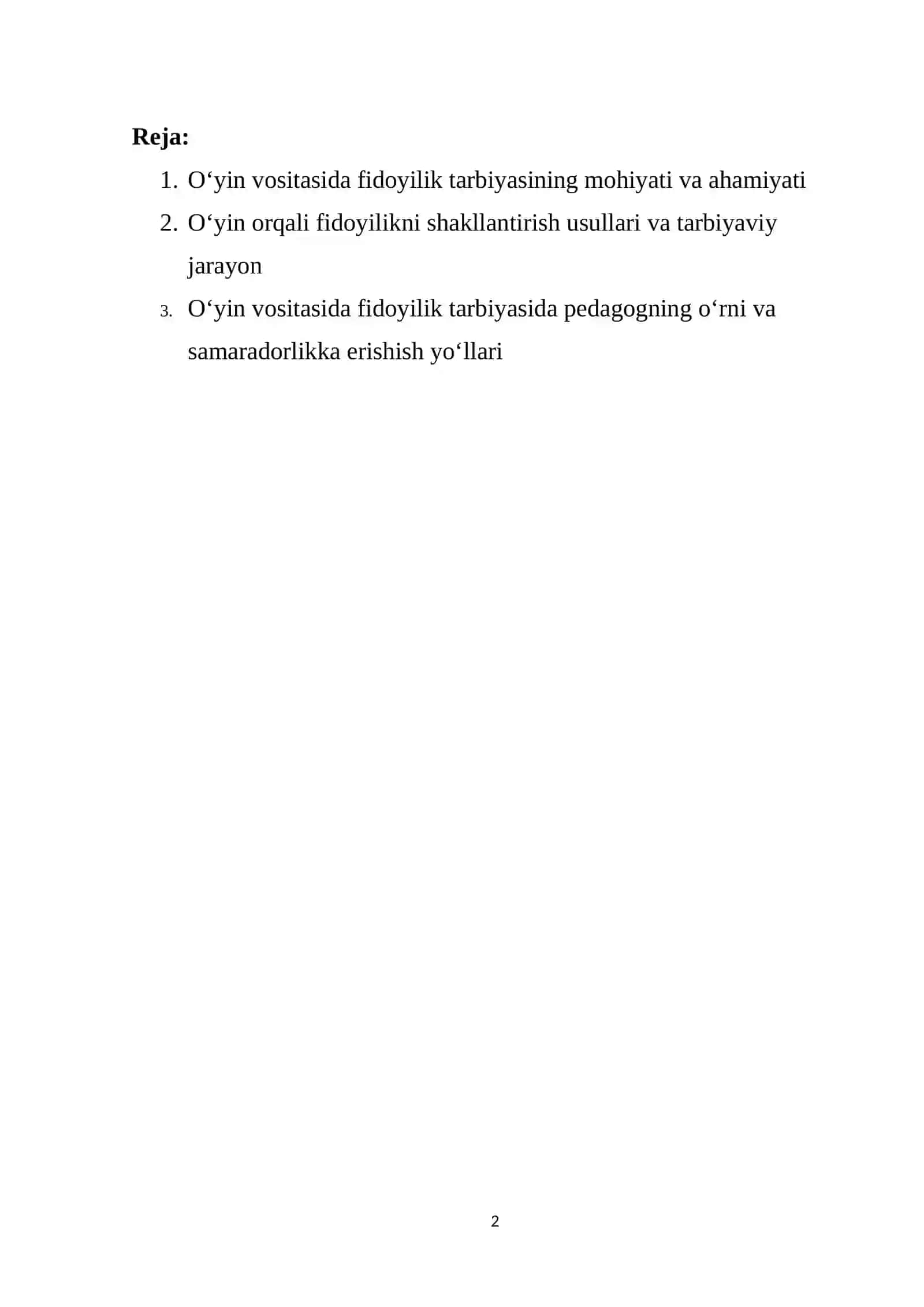 Fan: Ilk maktabgacha yoshdagi bolalar pedagogikasi fani 2